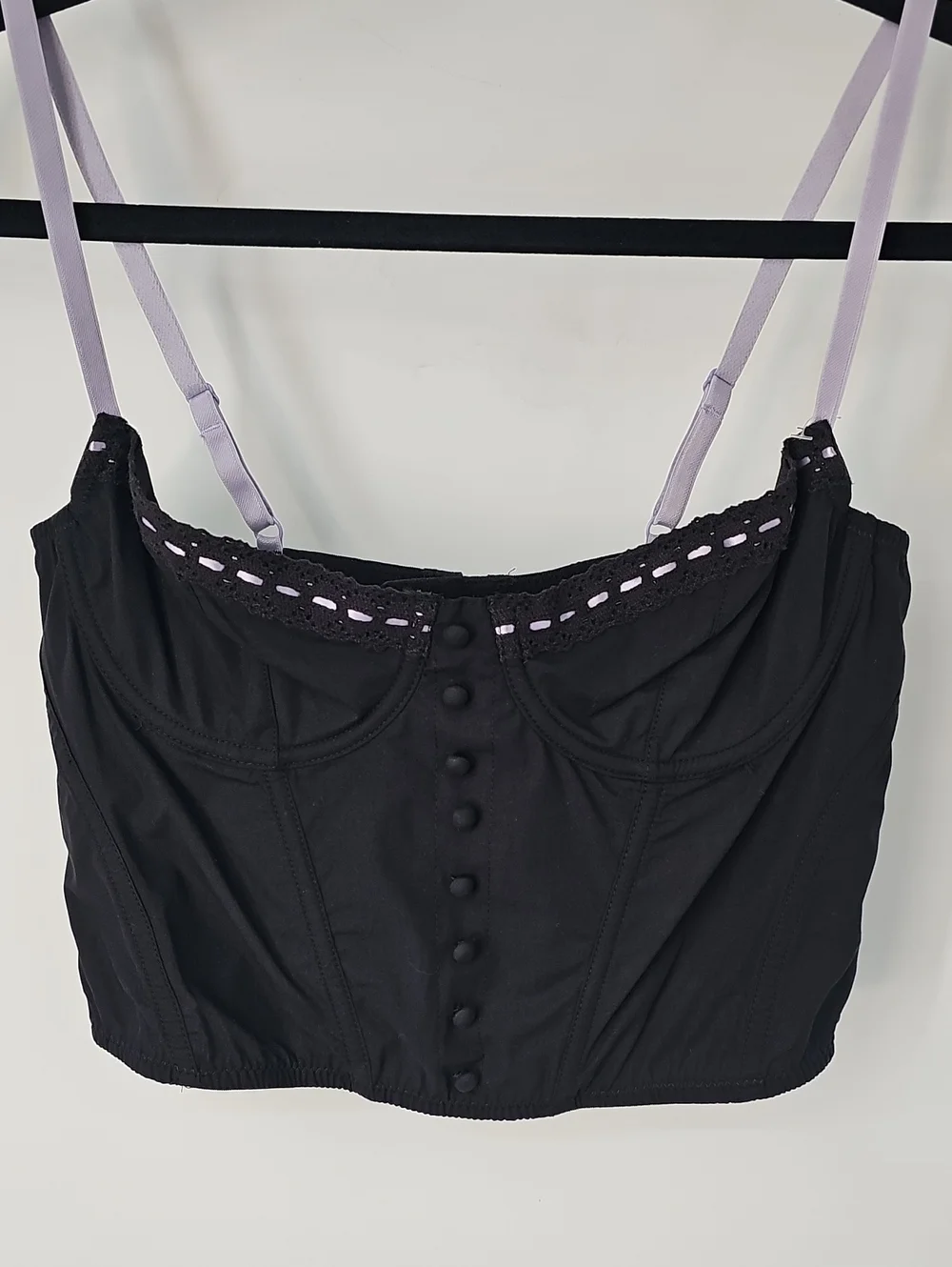 Urban Outfitters Black Bustier w Boning Lace-Trim & Lilac Straps Coquette Sexy